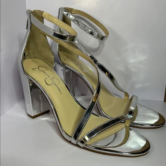 Jessica Simpson Silver Strappy High Heel Sandals 11 - Picture 2 of 4